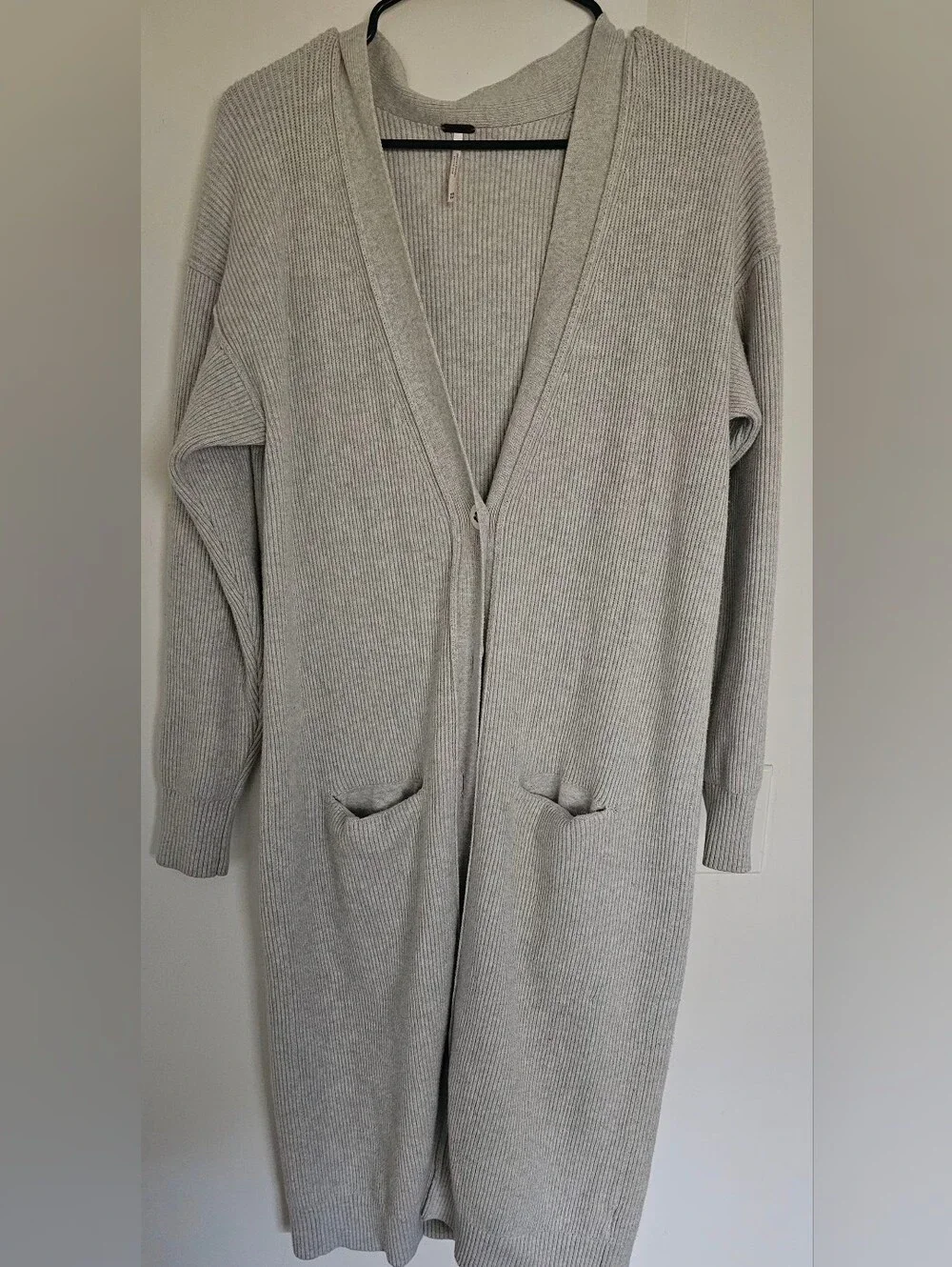 Free People Light Gray Ribbed Longline Cardigan